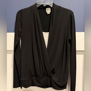 Anne Klein Black Long Sleeve Wrap Top Size S GUC